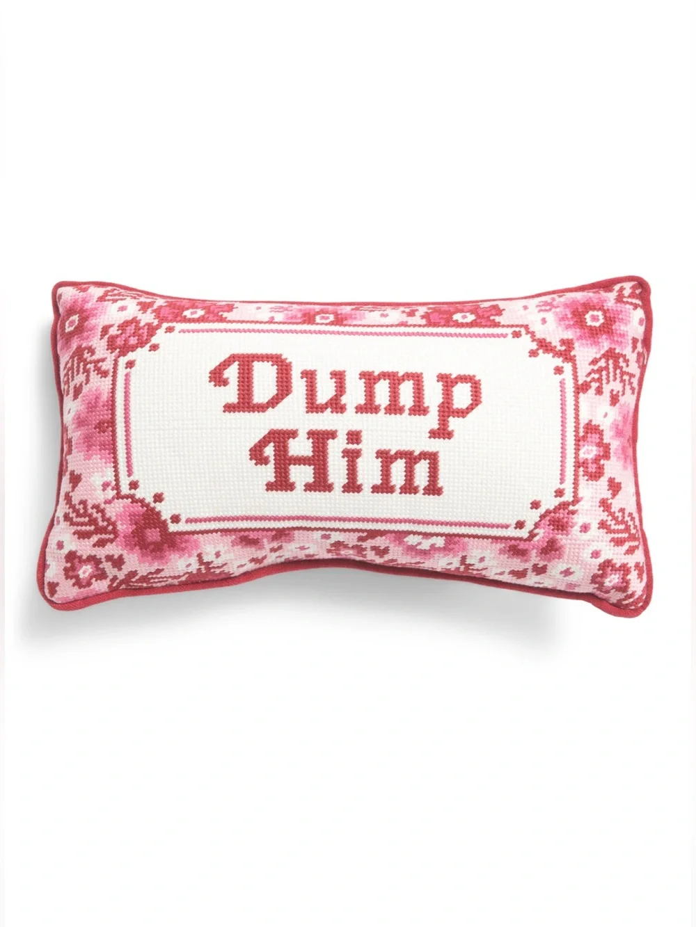 'Dump Him' Pink & White Needlepoint Pillow